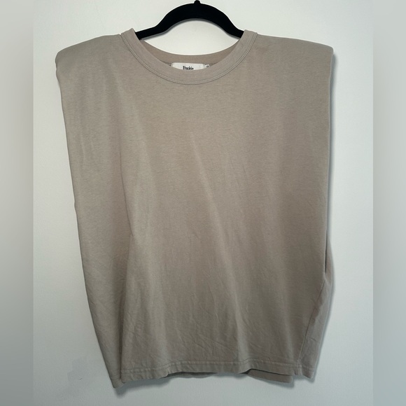 The Frankie Shop Eva Padded Shoulder Muscle T-Shirt in Taupe - Picture 1 of 3
